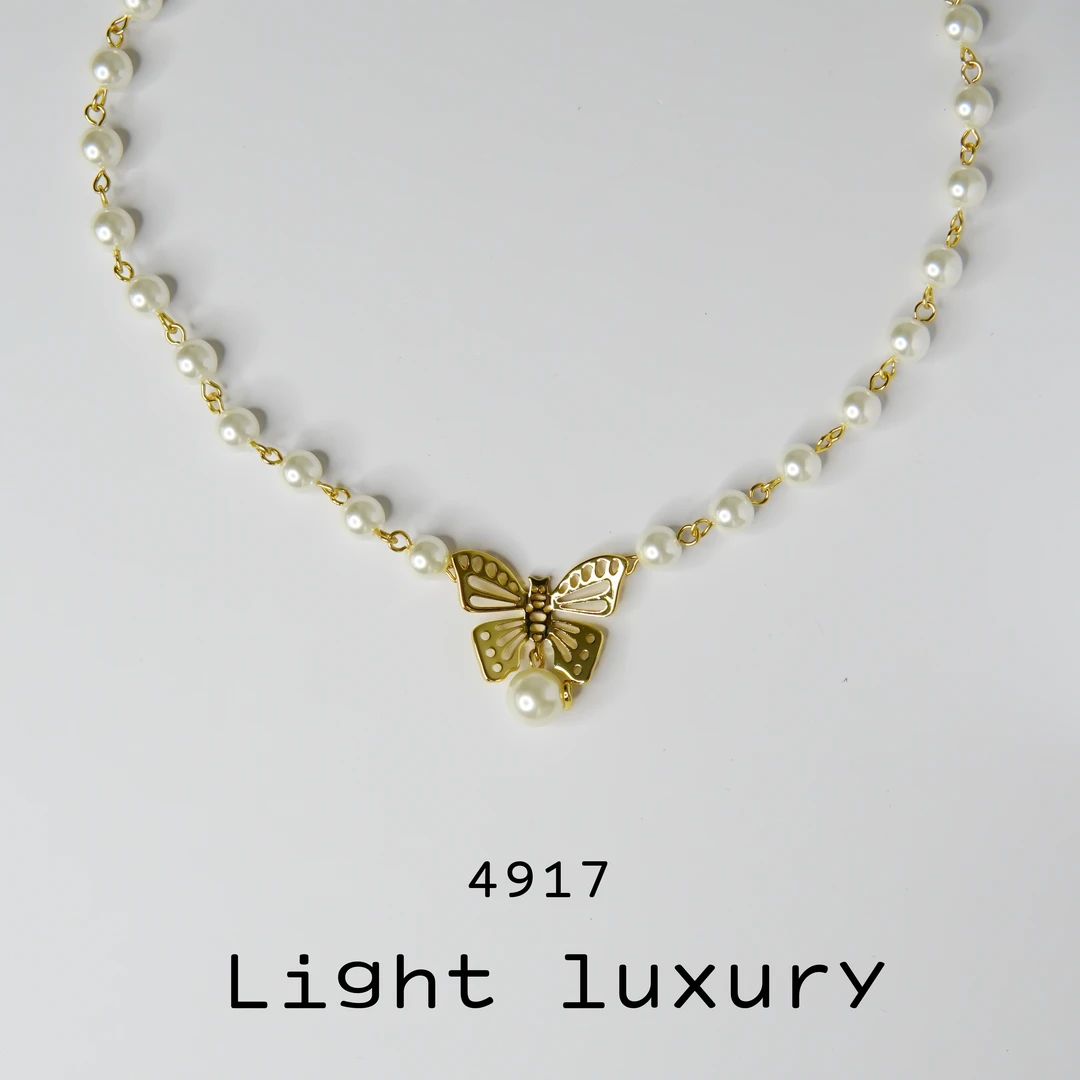铜合金项链 4917 气质高级感时尚百搭简约蝴蝶珠珠项链