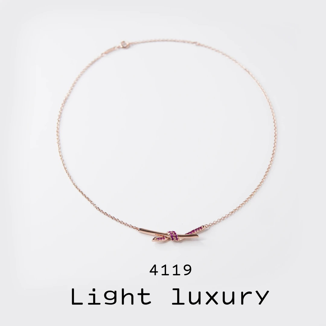 铜合金项链 4119气质轻奢时尚精致粉色绳结项链