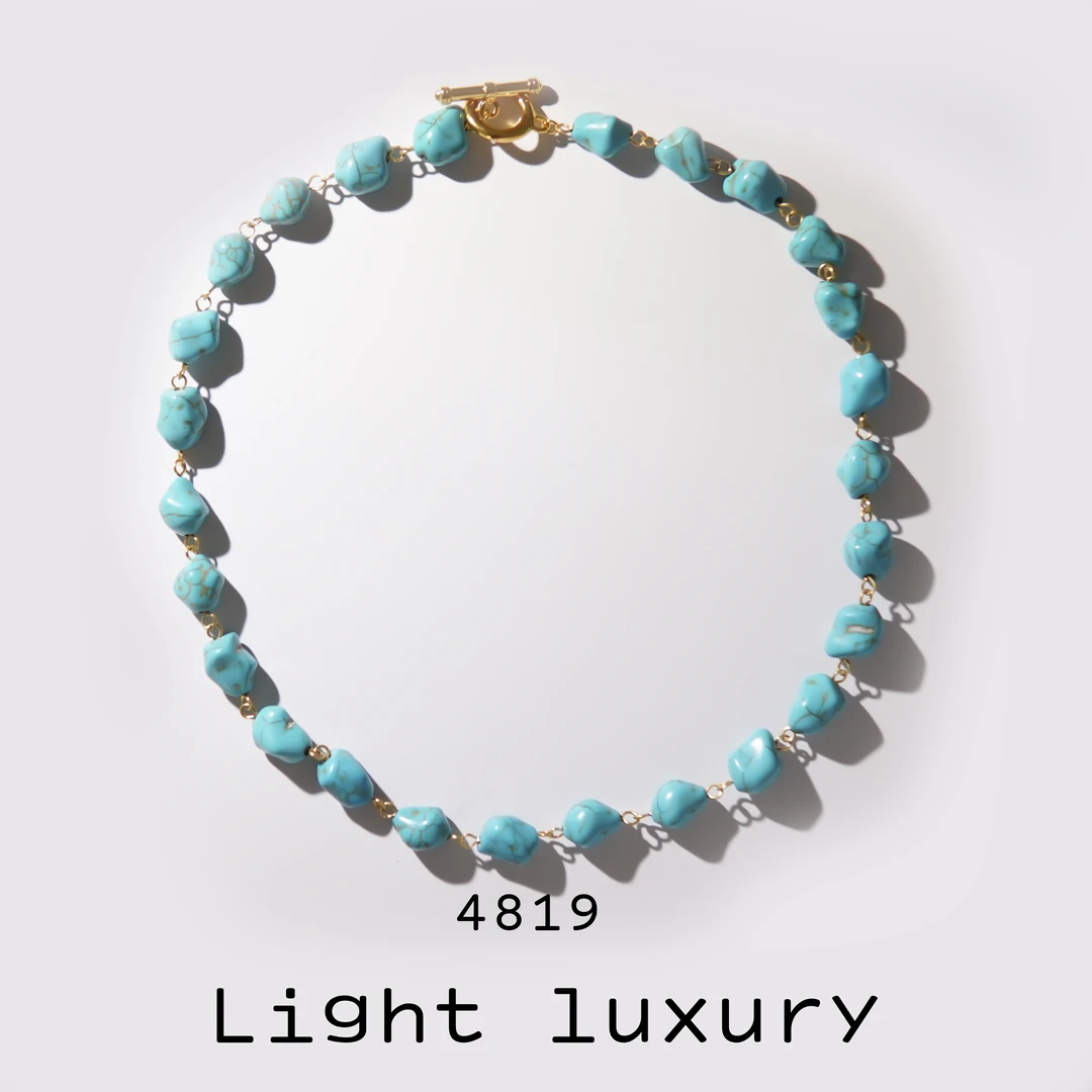 铜合金项链 铜合金项链 4819气质时尚百搭简约蓝色松松拼接项链