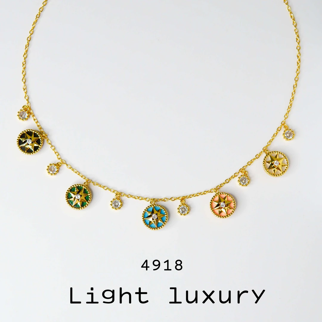 铜合金项链 4918 气质高级感时尚百搭简约多彩八芒星盘项链