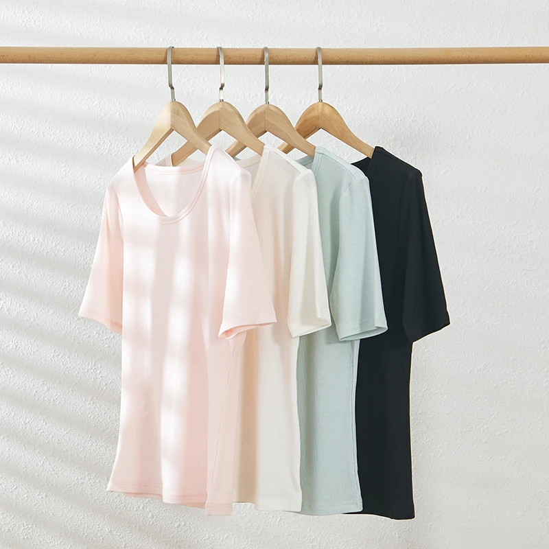 冰激凌T恤女夏季薄款莱赛尔天丝醋酸弹力修身圆领短袖24SSQH219