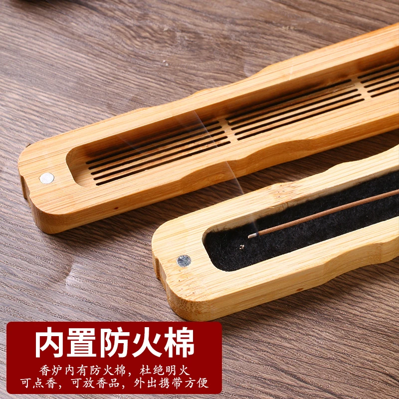 楠竹古琴线香盒家用居室线香炉创意竹制香炉沉香檀香香薰竹盒