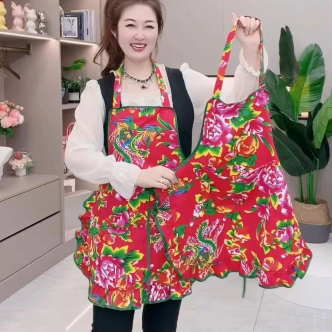 【防水有口袋】民族东北大花围裙家用厨房围腰特色农家乐工作服