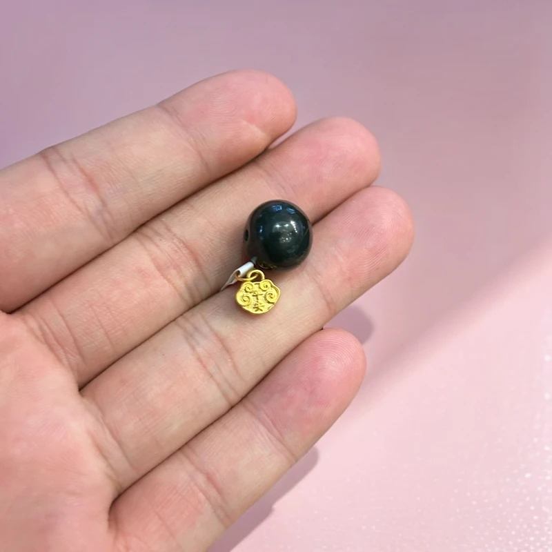 小娟珠宝 和田玉圆珠 足金平安锁挂件 ZJ03