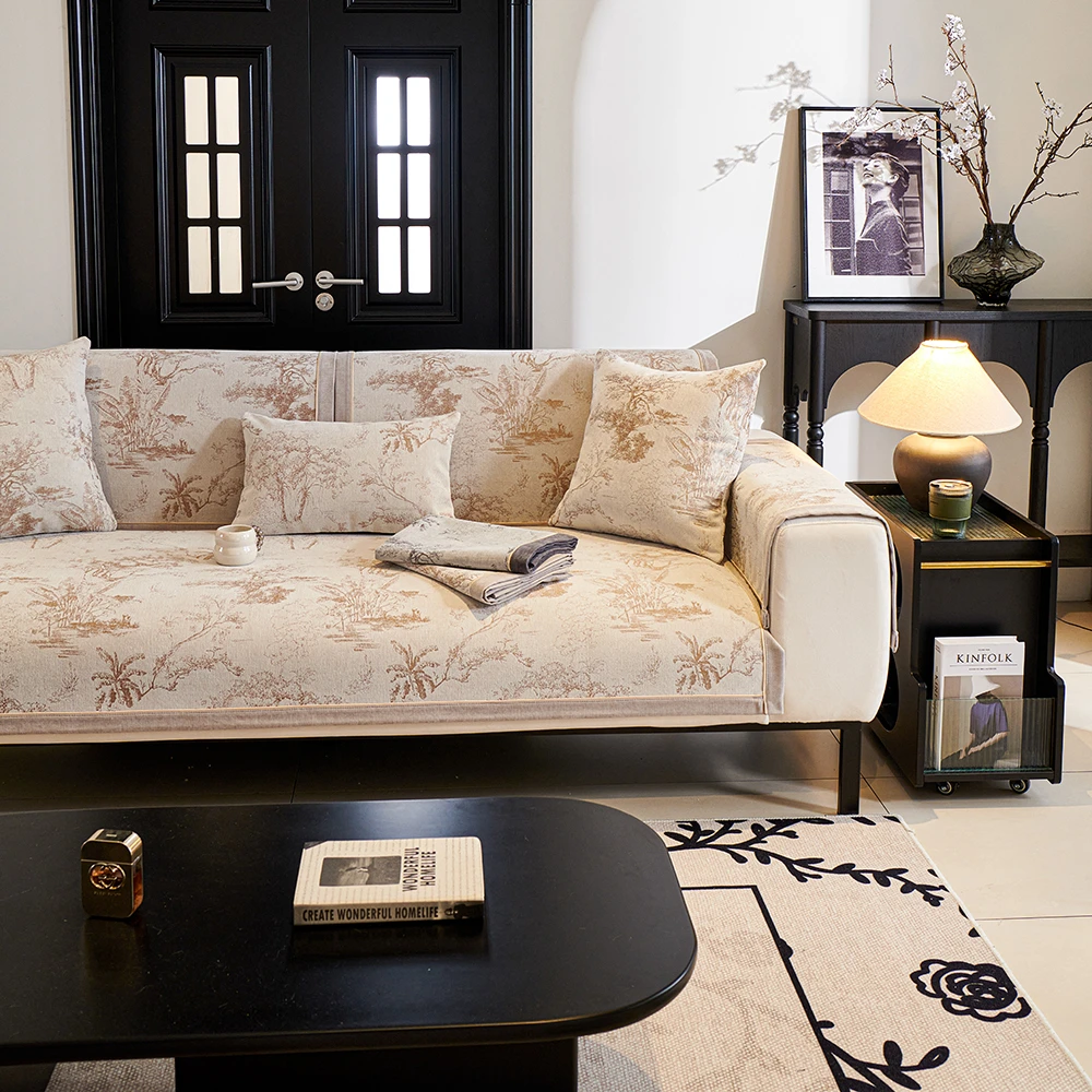 雪尼尔沙发垫新款2025四季通用防滑简约皮沙发坐垫罩巾春季防猫抓