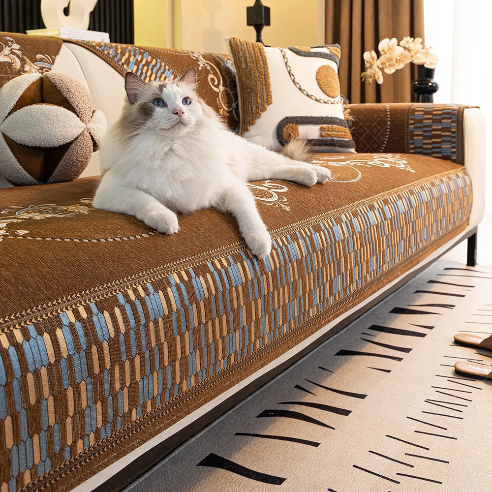 轻奢雪尼尔提花沙发垫防滑高档沙发套罩北欧简约加厚坐垫盖布四季