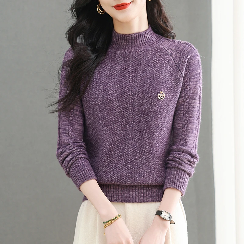 2024秋冬新款长袖女士半高领加厚时尚洋气针织毛衣韩版打底百搭