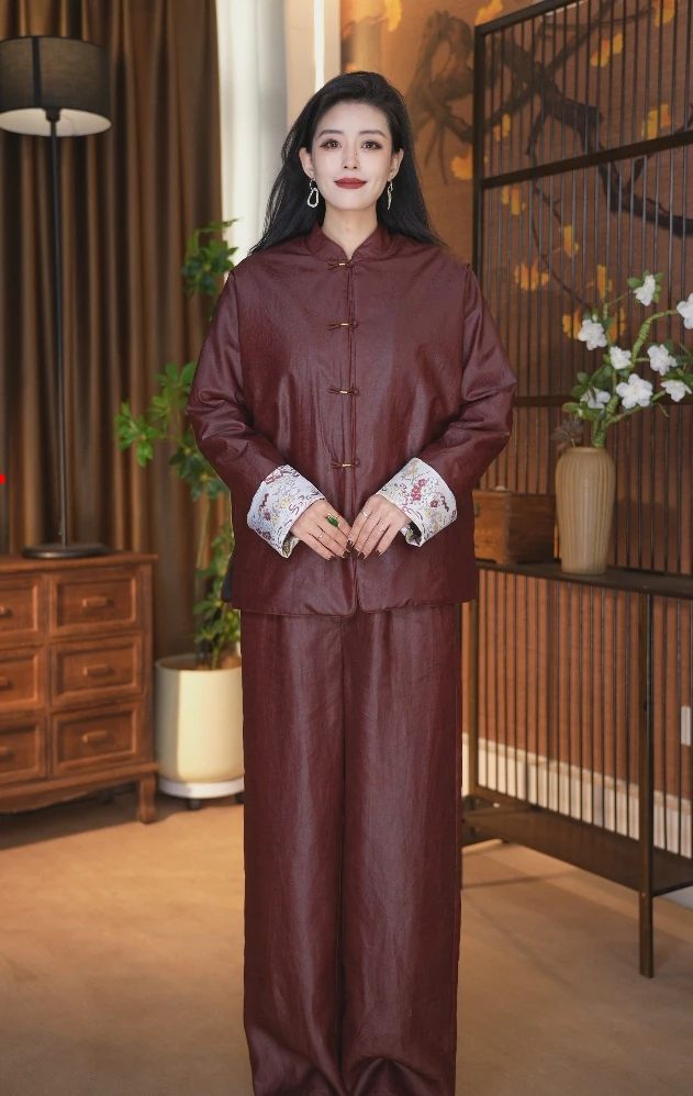 冬季新款桑蚕丝新中式加厚长袖立领红云纱短款棉衣桑蚕丝棉服919