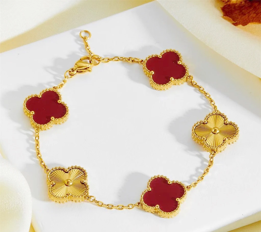 钛钢手链 【粉丝专享】红色金镭射3➕2款四叶手链复古时尚百搭小众