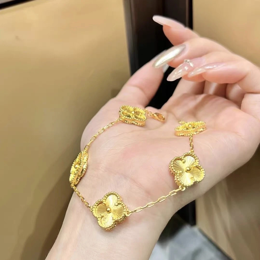 钛钢手链 【FANXING高定专属】金色镭射五花手链气质轻奢时尚6736