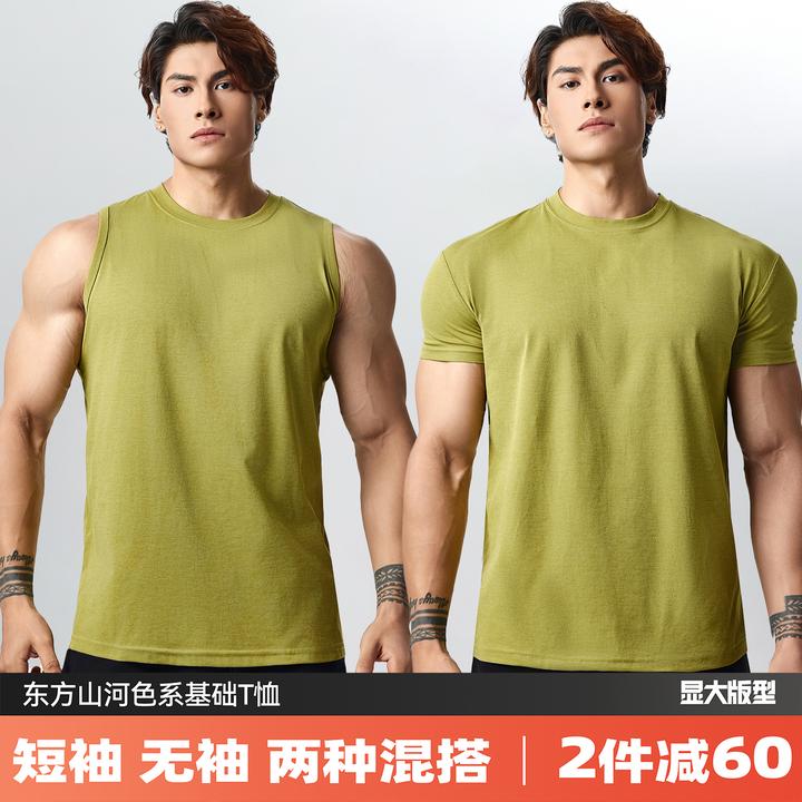 东方力量 敦煌色系显大短袖T恤男夏季运动休闲健身训练速干上衣服