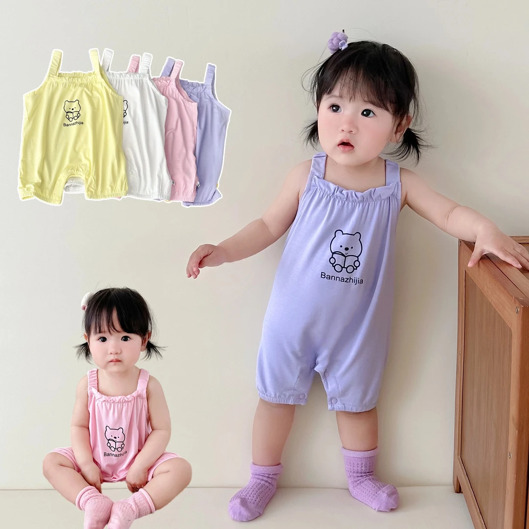 女宝宝夏季薄款无骨莫代尔婴儿女宝宝连体衣无袖背心哈衣包屁衣凉