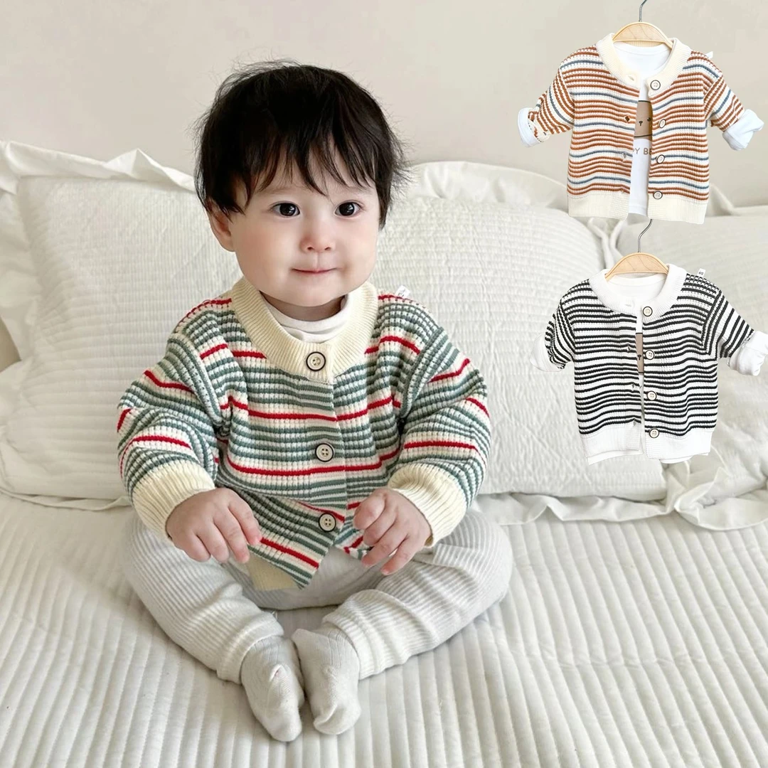 宝宝毛衣春季小外套婴儿衣服儿童春秋针织长袖条纹开衫小童韩版