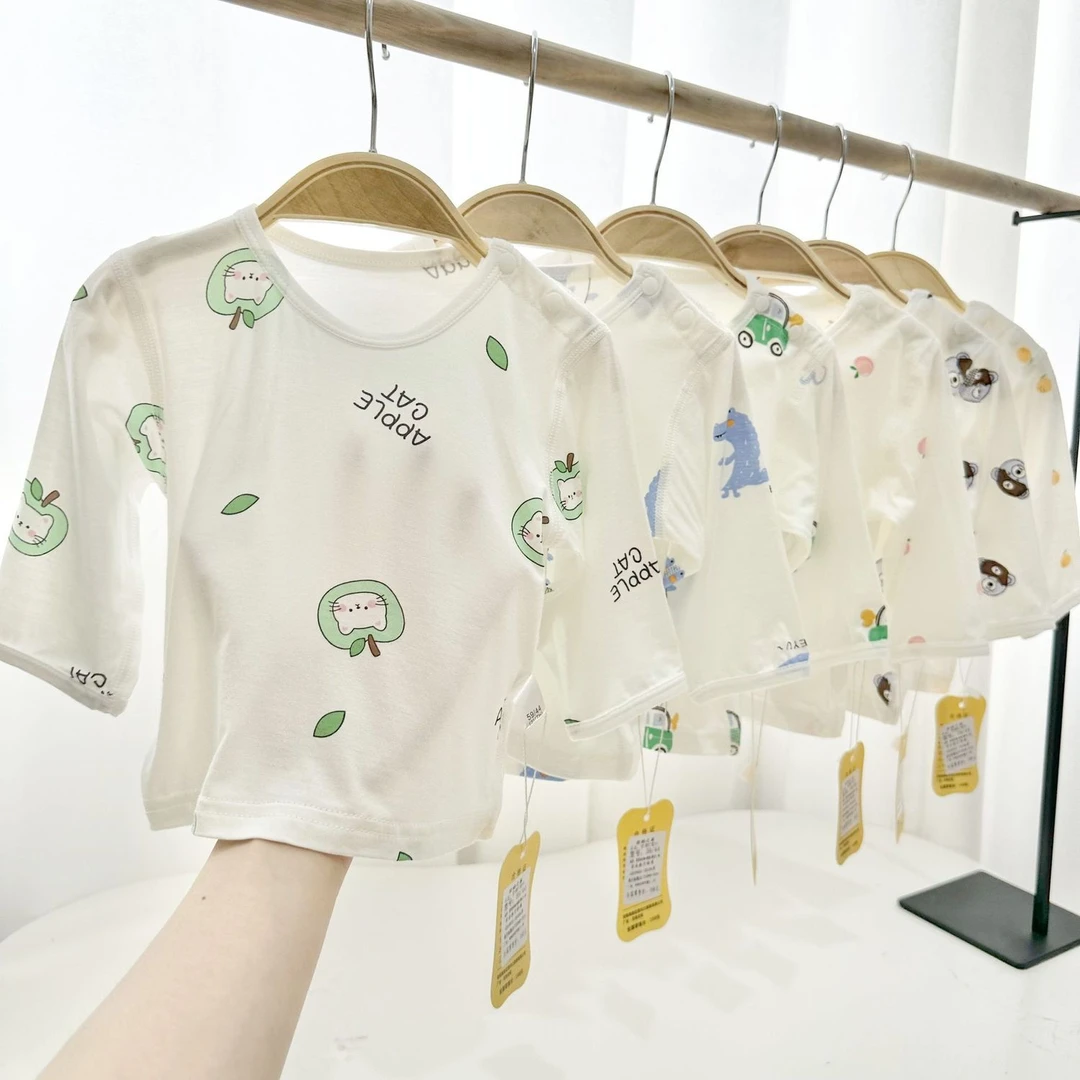 婴儿夏季薄款无骨莫代尔T恤长袖男女宝宝空调凉感长袖打底衫上衣