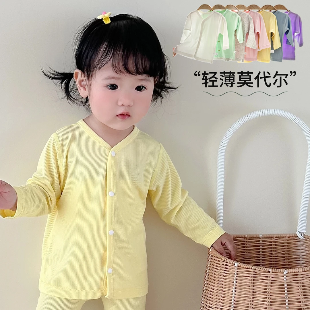 男女宝宝莫代尔无骨婴儿衣服夏季薄款T恤小开衫空调长袖防晒衣薄