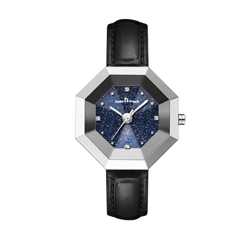 新款时尚八角多边形钻石切割玻璃潮流防水星空女士石英手表B3