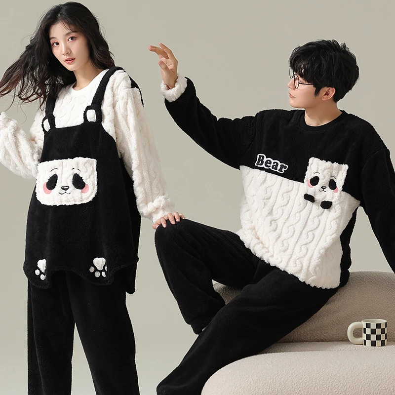 情侣睡衣2023年新款秋冬季珊瑚绒加绒保暖可爱法兰绒男女士家居服