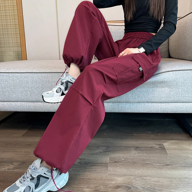 春秋美式工装裤女2024新款高腰垂感高街辣妹加长高个子运动登山裤