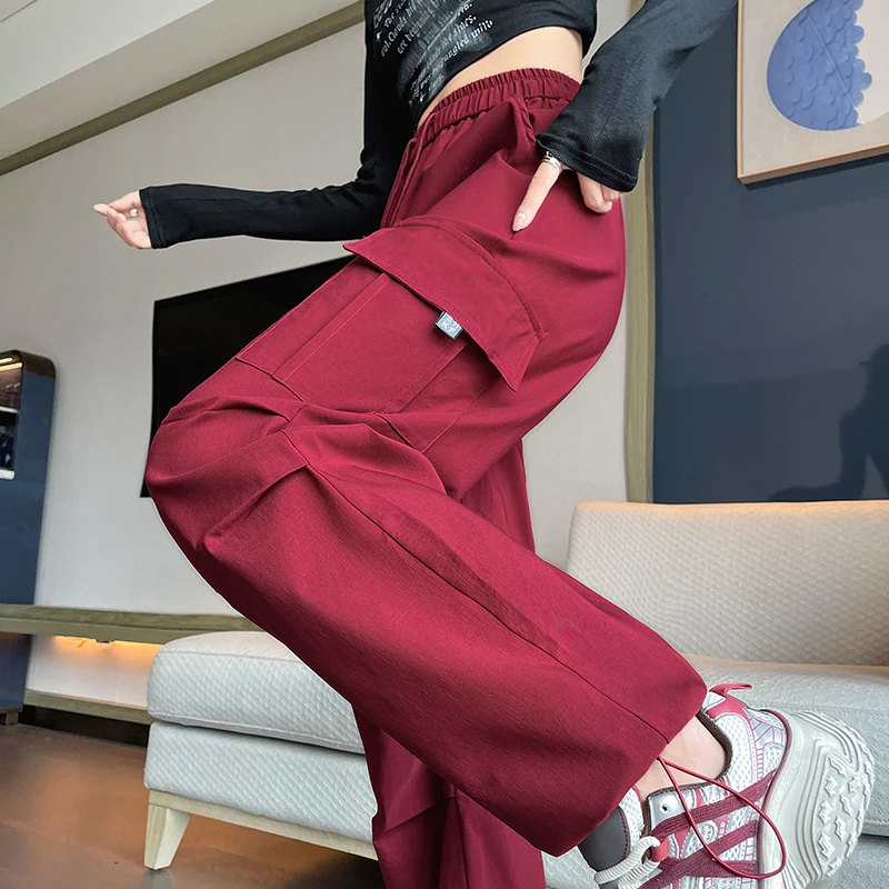 2025秋季新款高腰显瘦工装裤女宽松直筒阔腿裤束脚休闲美式运动裤