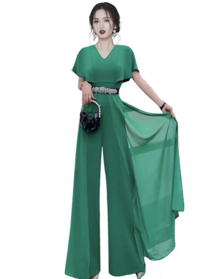 L-配腰带荷叶袖气质连体裤LZ1548