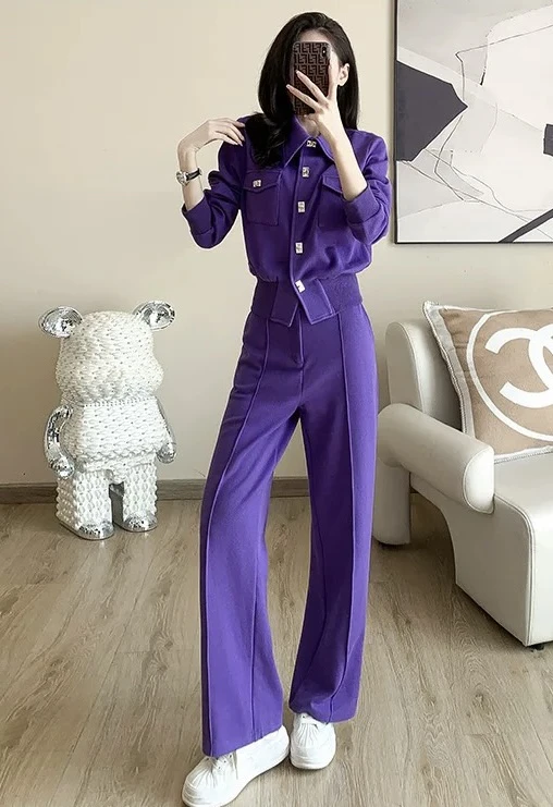 M-春秋时尚洋气时髦气质紫色卫衣两件套LZ1918