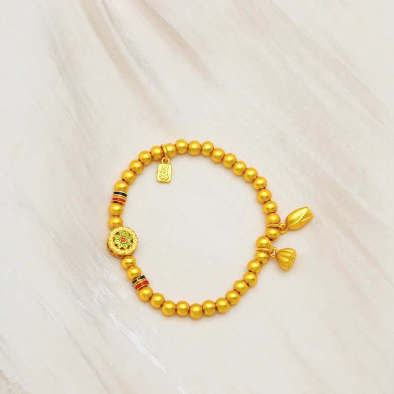 铜合金手链 直播同价同款厚弹力手链莲蓬莲花珐琅福牌