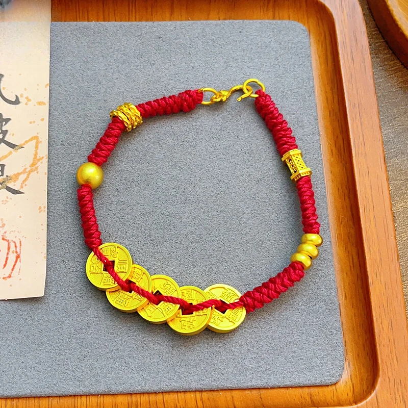 铜合金手链 直播同价红绳手链男女情侣铜钱手工编织