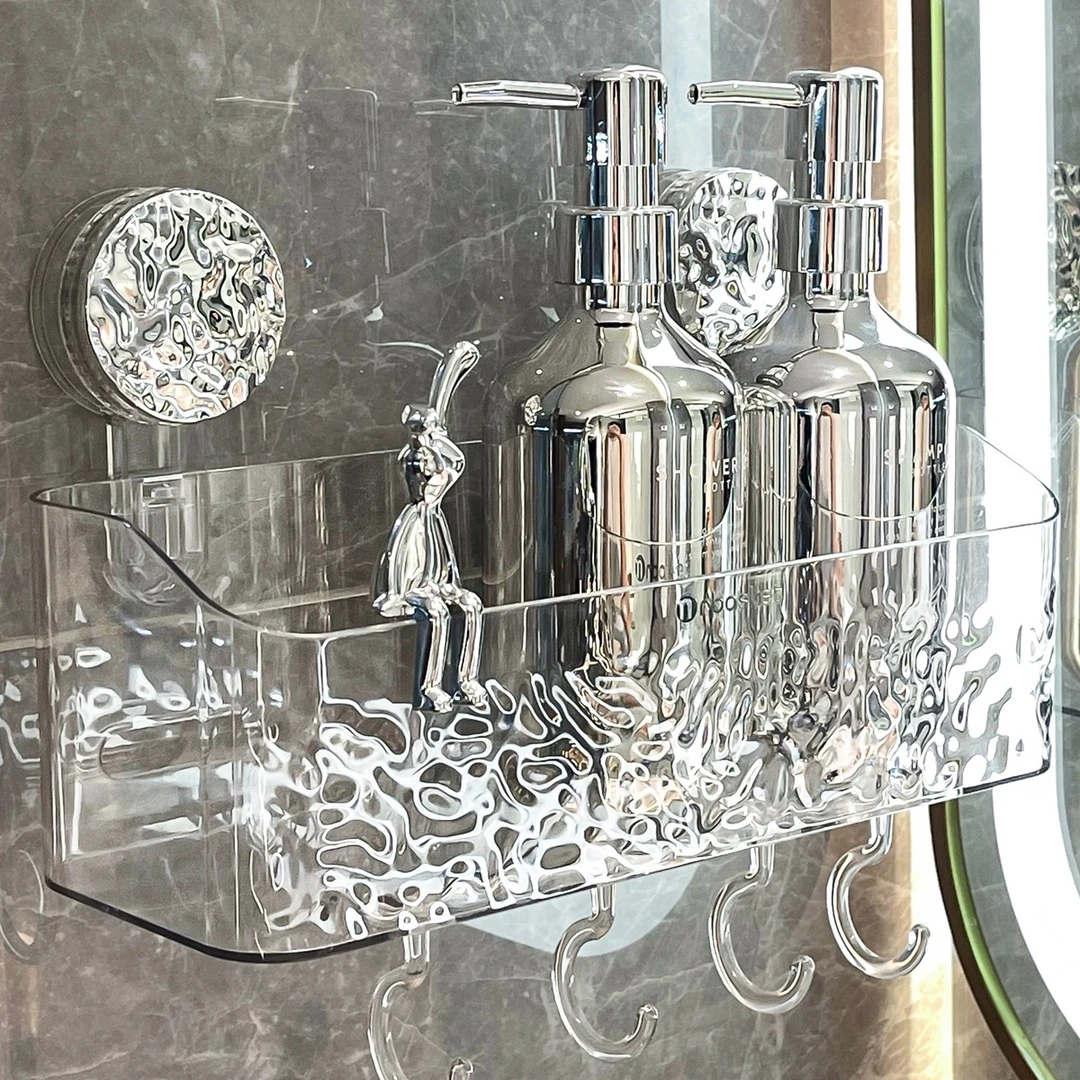 轻奢冰川纹吸盘置物架浴室架子免打孔挂篮厨房壁挂式收纳盒