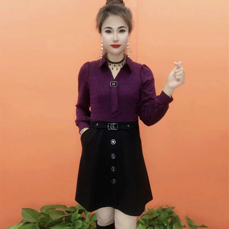 春季新款长袖减龄气质时尚连衣裙女士百搭修身ins中长裙子妈妈装