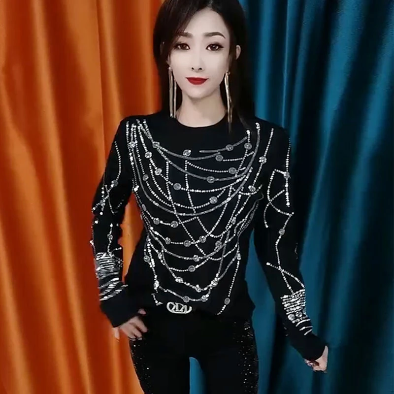 春秋季新款圆领洋气加绒打底衫时尚卫衣气质修身百搭上衣减龄T恤