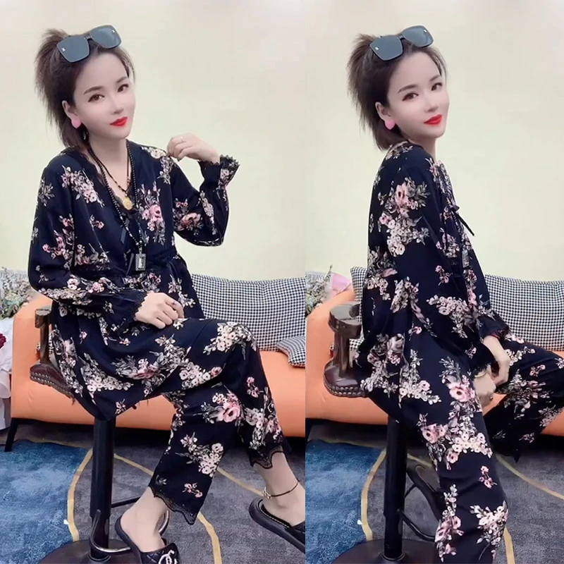 慧依菲家居服套装新款时尚洋气睡衣宽松显瘦两件套
