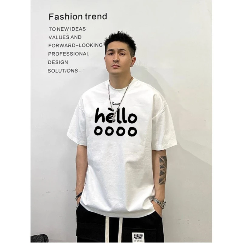 美式潮牌字母印花男士短袖T恤夏季百搭街头宽松情侣纯棉半袖男t恤