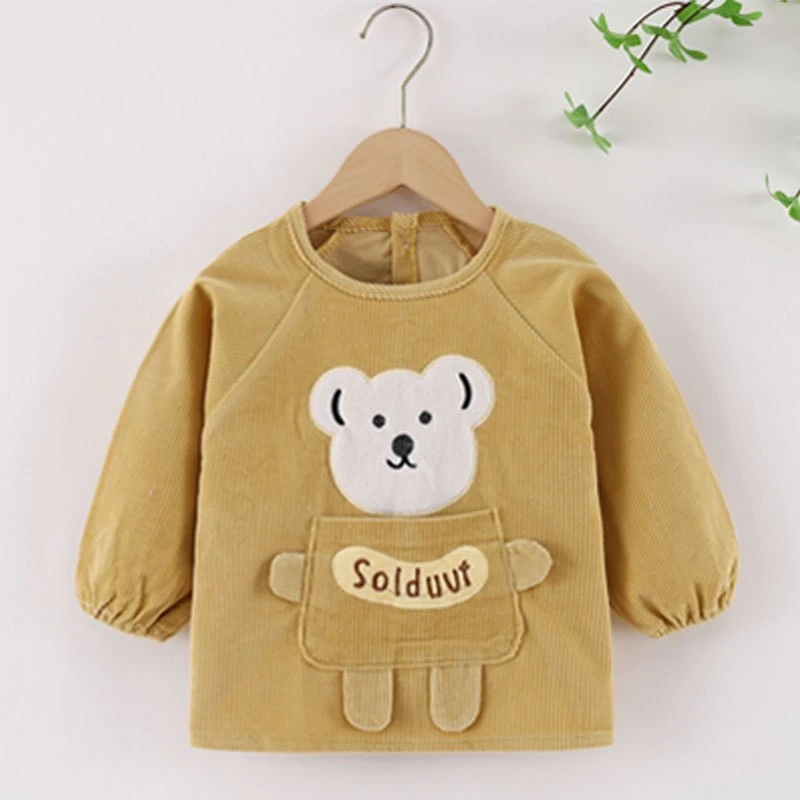 儿童灯芯绒罩衣大小童男女时尚棉倒穿衣婴儿防水吃饭衣秋冬反穿衣