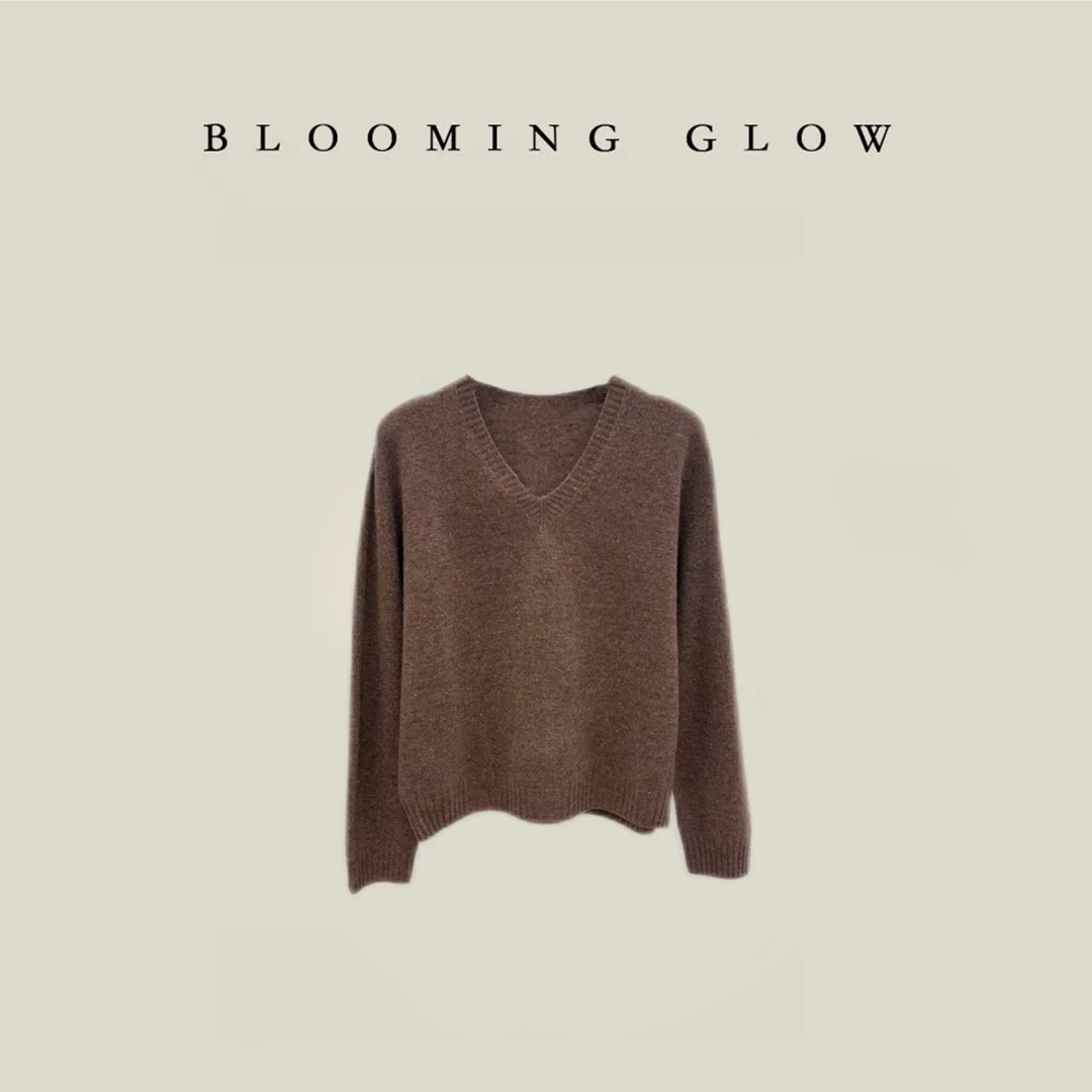 酒糟虾彩点纱V领针织毛衫