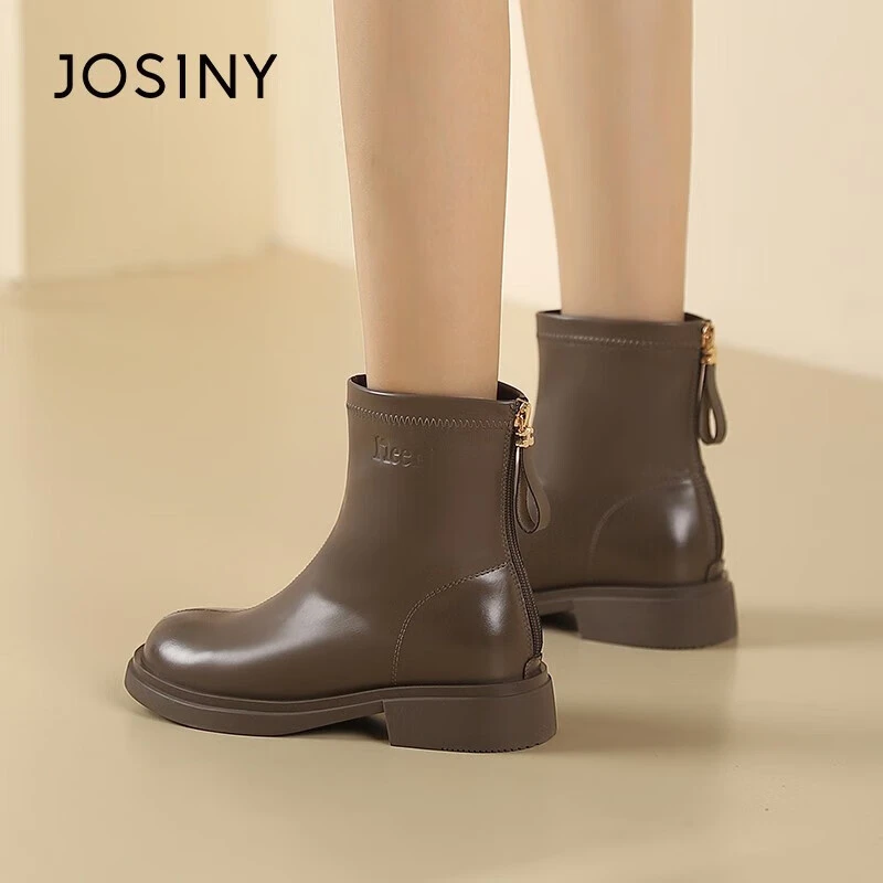 粗跟短靴女厚底马丁靴2023秋冬季新款法式英伦短靴黑色瘦瘦靴