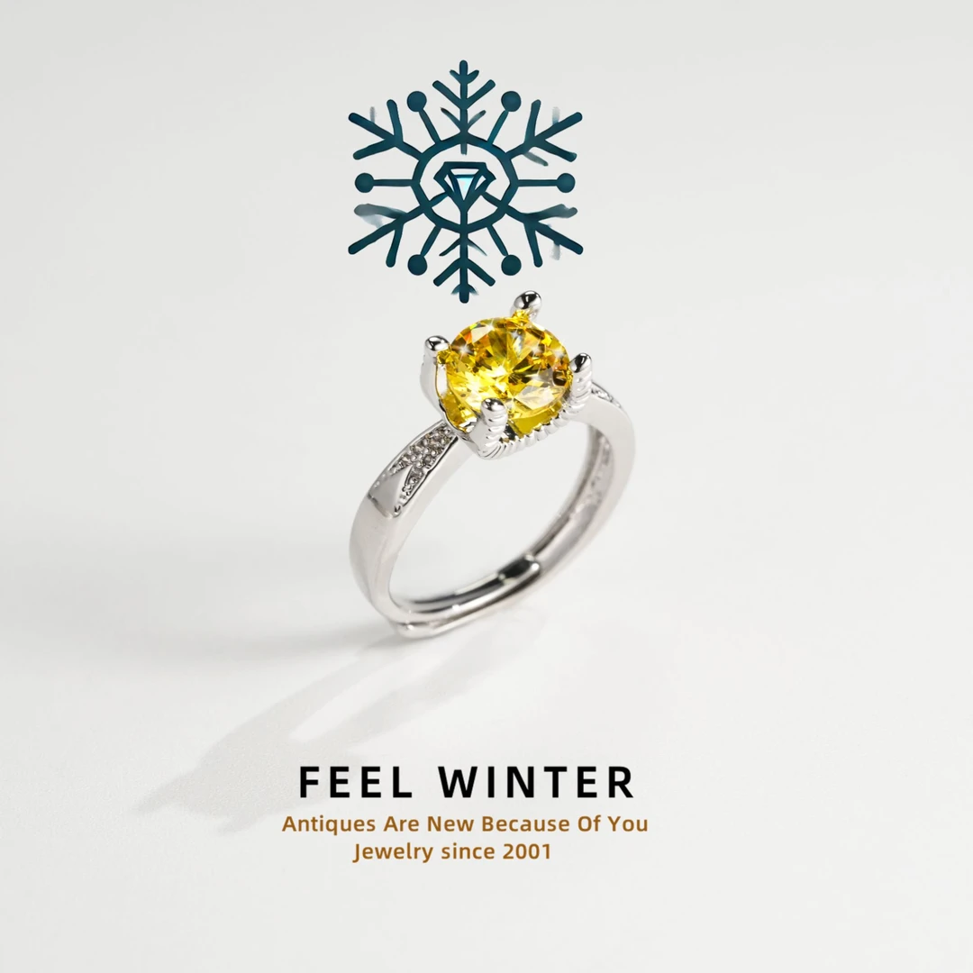 铜合金合成锆石戒指 黄色小糖豆戒指法式设计感ZG-0798