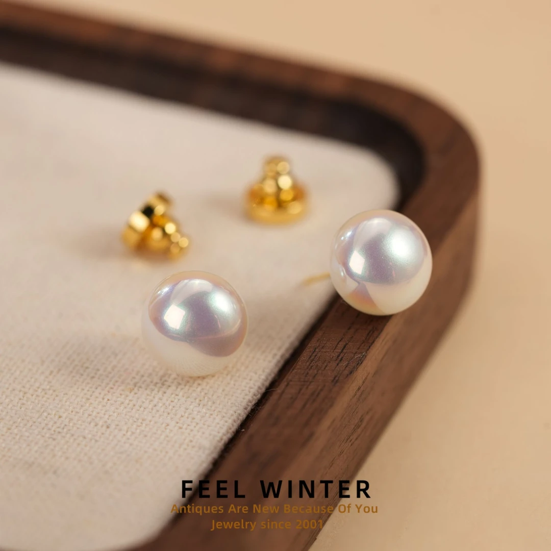 合金亚克力耳饰  简约香槟白馒头珠耳钉ZG-01012