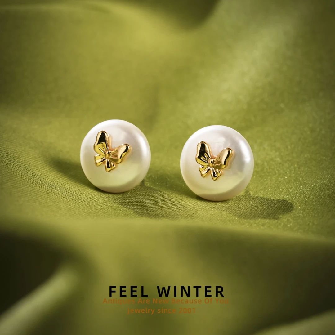 合金仿珍珠耳饰 珠珠蝴蝶结耳钉ZG-01065