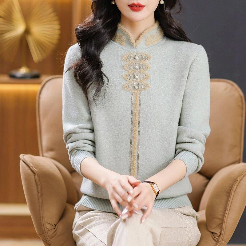 妈妈装加绒加厚秋冬毛衣洋气上衣时尚打底女装妈妈气质毛衣