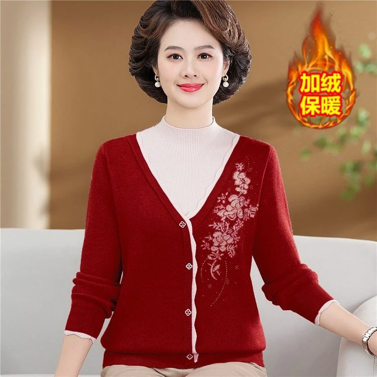 时尚加绒保暖舒适秋冬春秋毛衣洋气中年妈妈装毛衫中老年加厚毛衣