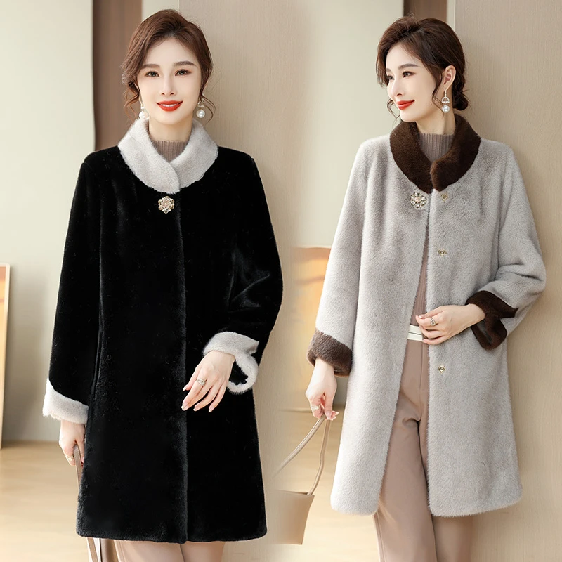 妈妈绒外套50-60岁中老年女装加厚绒中长款秋冬装洋气水欧绒毛呢