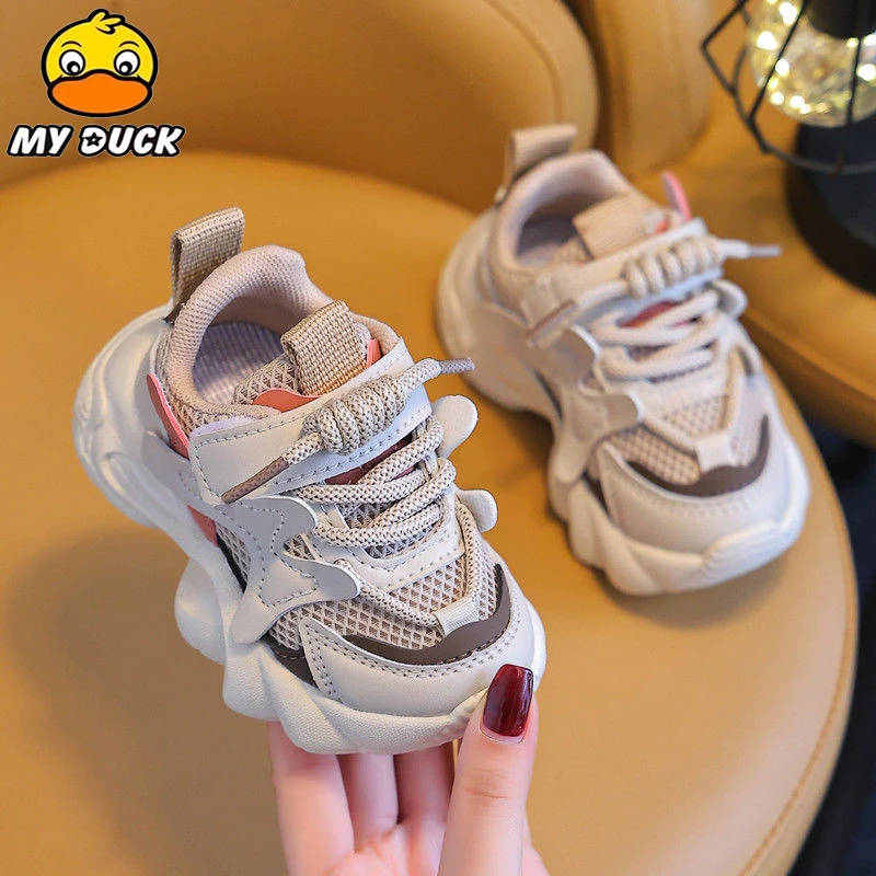 MYDUCK小黄鸭春秋季婴幼儿童运动鞋子软底男女小孩老爹鞋网面童鞋