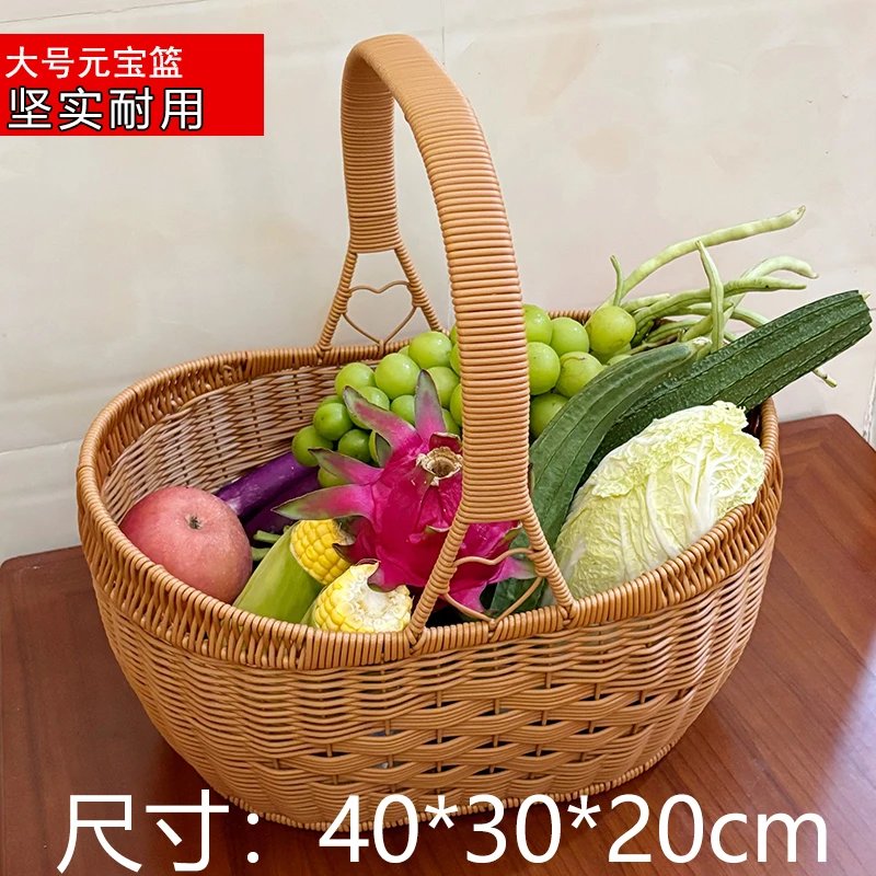 纯手工编织手提篮买菜购物篮野餐篮水果篮礼品婚庆篮子仿藤编织篮