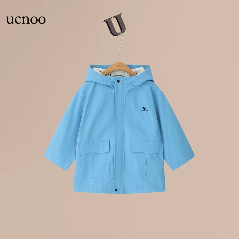 UCNOO 与虫儿童爱心绣花连帽风衣外套2024春季休闲上衣女宝