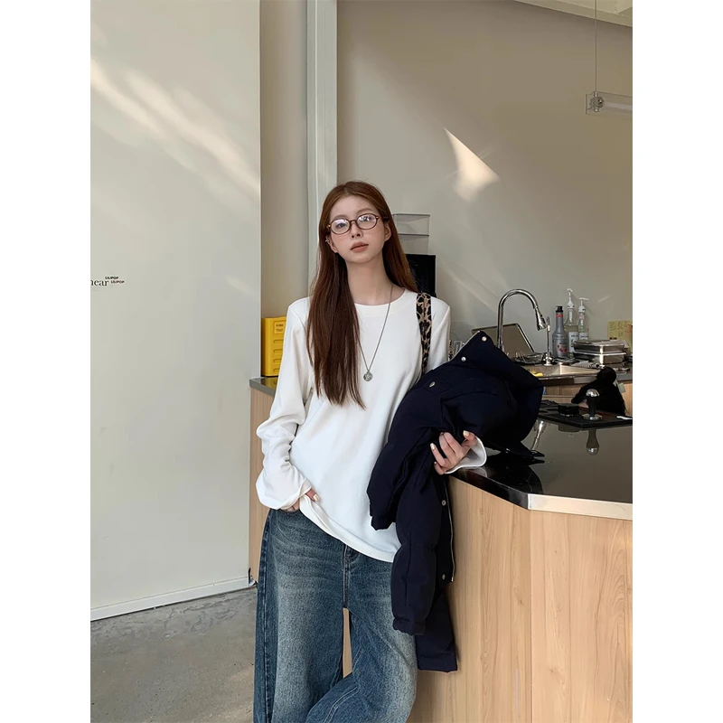 【白色T恤】秋冬修身时尚百搭通勤保暖T恤243J3457#