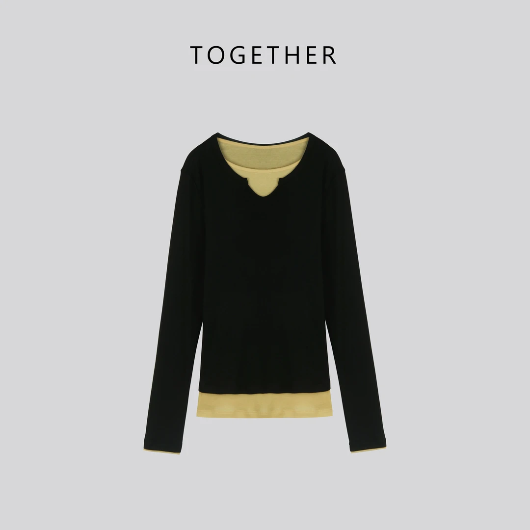 【Together】 · 柠檬 ·  秋季真两件拼接百搭长袖T恤#W8270