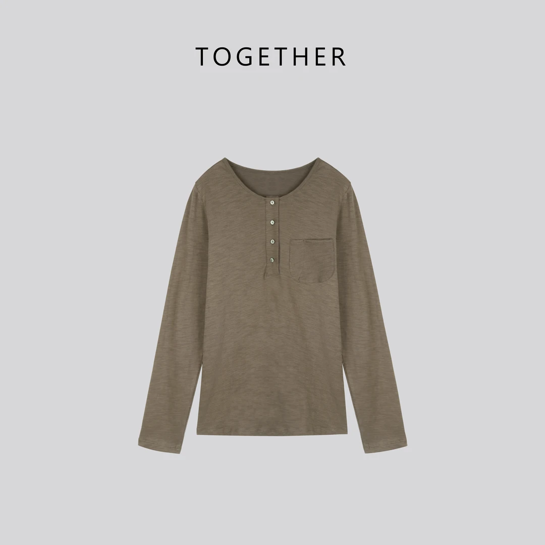 【Together】· 时分 · 秋季纽扣宽松百搭长袖T恤打底衫#W8306
