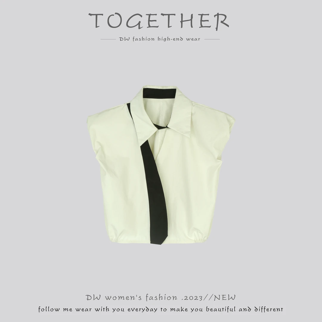 【Together】 · 热夏 · 衬衫褶皱短款洋气时尚垫肩无袖上衣#HX5020