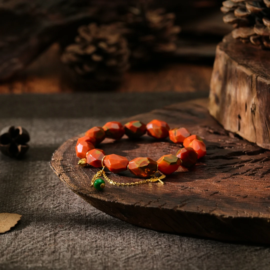 【博缘】南红老皮浆料18K金镶嵌大典藏级单圈手串S3506女士女款简约