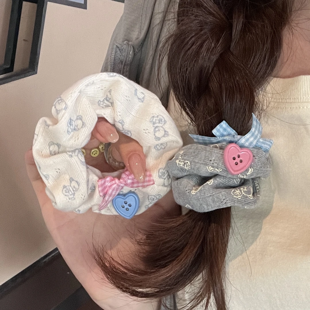 「居家Bear！可爱小熊针织大肠圈蝴蝶结发绳发圈少女心头绳手作发饰